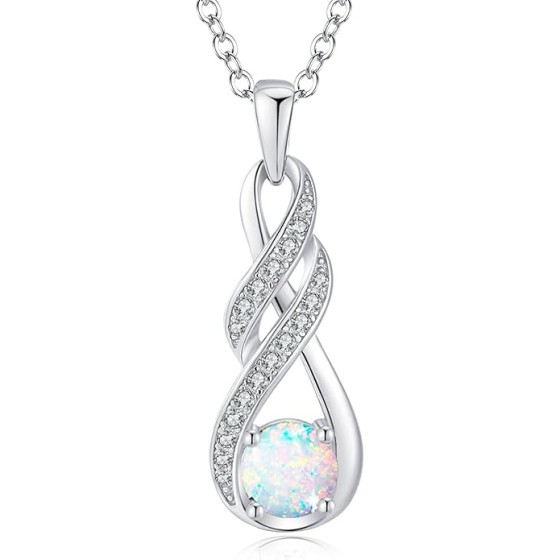 Birthstone Necklaces for Women 925 Sterling Silver Infinity Pendant White Gold Jewelry for Her, 16"+2"