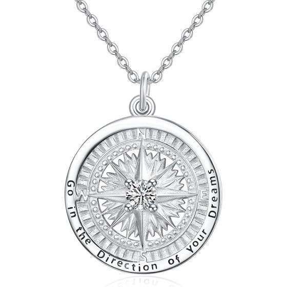 KINGWHYTE Graduation Gifts Birthstone Necklace for Women 925 Sterling Silver Compass Pendant Go in the Direction of your Dream Travel Jewelry Birthday Gift for Her