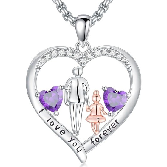 To My Daughter From Dad/Father,Daughter Birthstone Pendant Necklace I Love You Forever Love Heart Jewelry Christmas Valentine Mothers Day Birthday Gifts for Women Her Daughters