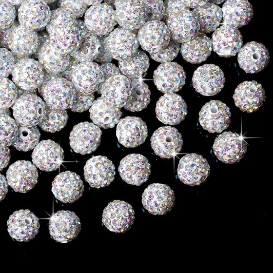 XIANNVXI 120 Pcs 10mm White Rhinestone Beads for Jewelry Making - Sparkly Disco Ball Beads