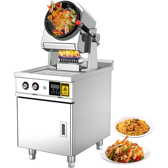 Automatic Stir Fry Machine Countertop Cooker with Water Spray & Drum Design – Natural Gas Powered Smart 360° Cooking Machine Capacity 1.5L-9.3L,110V 100W (Natural Gas, Floorstanding)
