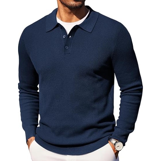 COOFANDY Men's Knit Polo Long Sleeve Sweaters Collared Polo Sweater Casual Dress Pullover Fashion Golf Sweaters
