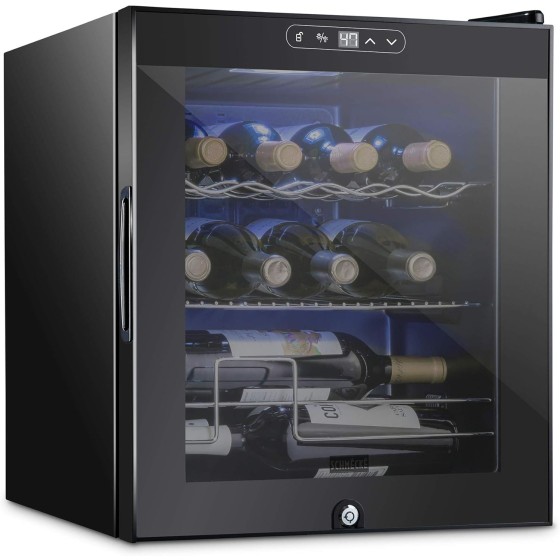 Schmecke 12 Bottle Compressor Wine Cooler Refrigerator w/Lock | Large Freestanding Wine Cellar | 41f-64f Digital Temperature Control Wine Fridge For Red, White, Champagne or Sparkling Wine - Black