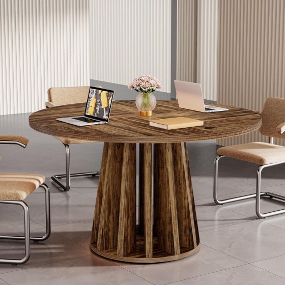 Tribesigns 47-Inch Round Conference Table, Rustic Small Meeting Office Table for 4-6 People for Office Conference Room